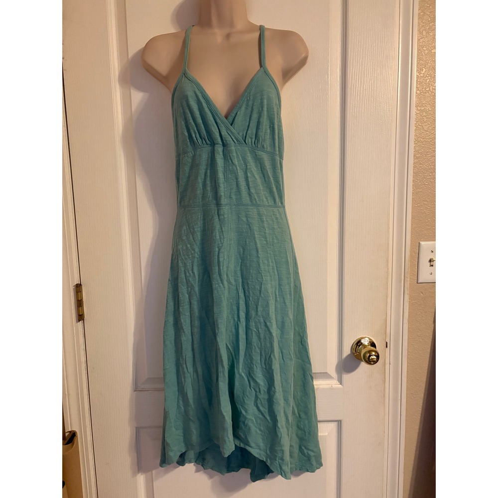 Lands' End Canvas Women Aqua Teal Slub Knit Cross Back Sun Dress XS Beach Travel